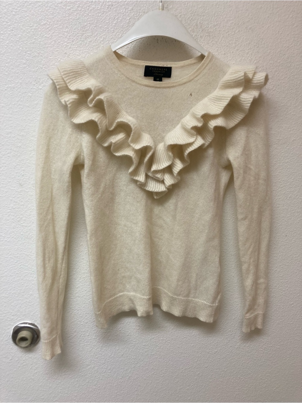 CASHMERE CHARTER CLUB Cream Ruffled 💯 Cashmere Sweater (PP)